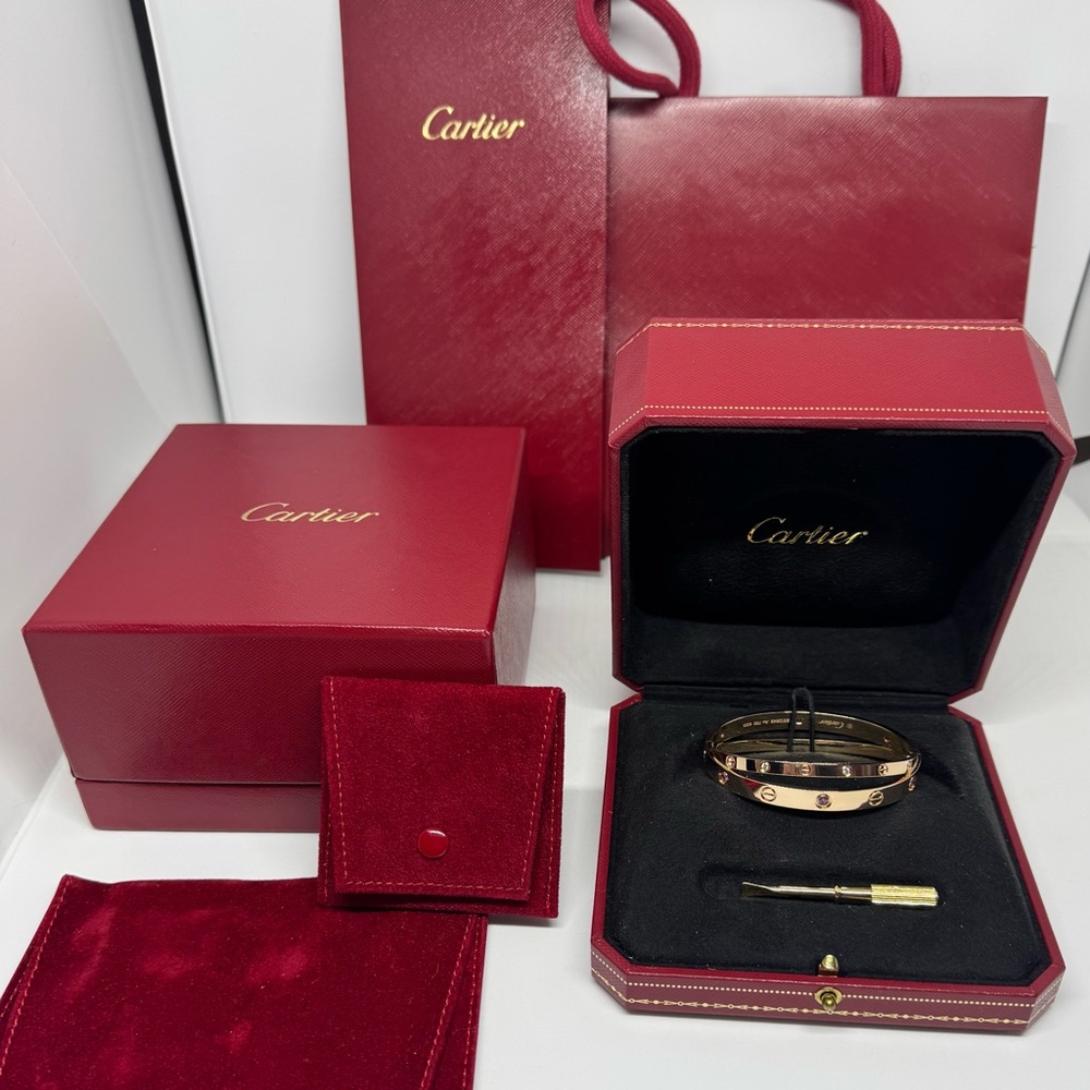 Cartier Gold Half Diamond & Half Pink Sapphire Double Love Bracelet.